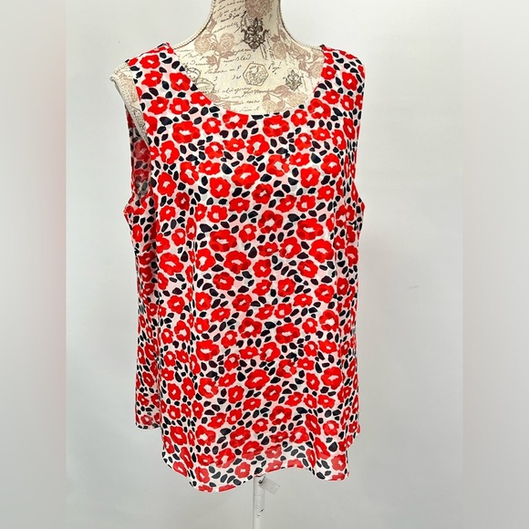 CABI Red, white & navy Flipside Floral ruffle back tank size L - Picture 8 of 13